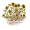 Anillustration Ansichtkaart Zonnebloemen met muisje