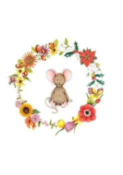 Anillustration Ansichtkaart Muisje  in bloemenkrans