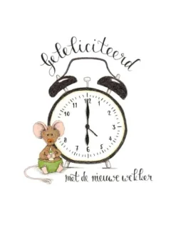Anillustration Ansichtkaart Gefeliciteerd met de nieuwe wekker