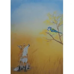 Brechtje Duijzer Ansichtkaart Vos en Pimpelmees