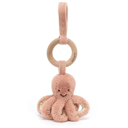 Jellycat Knuffel Rammelaar Inktvis Odell Octopus Wooden Ring Toy