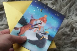 Lotte Drouen Wenskaart met Foliedruk Sneeuwpop Bouwen