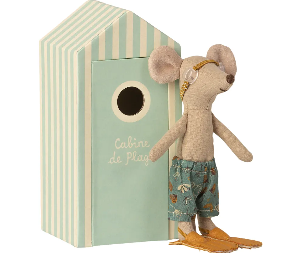 Maileg Knuffelmuis Beach Mice Big Brother in Strandhokje