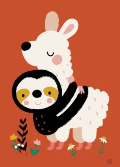 Bora Postkaart Sloth alpaca hug
